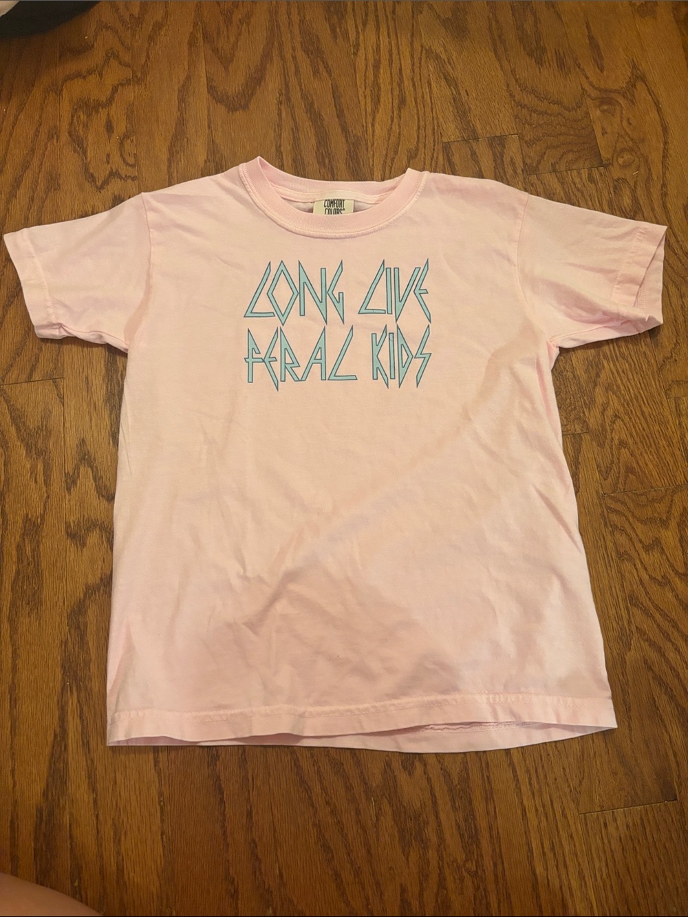 Comfort Colors Pink Tee with Teal Graphic "Long Live Real Kids"